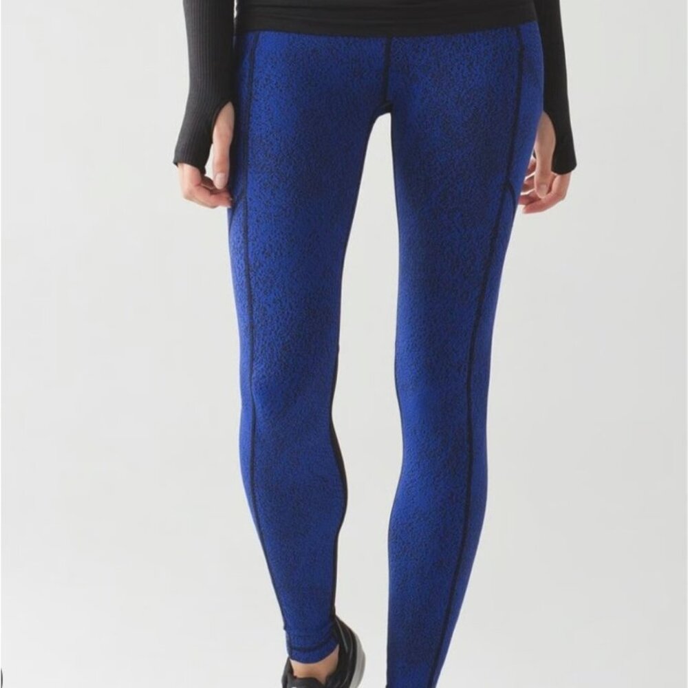 Lululemon Speed Tight V Power Luxtreme Spray Jacquard Sapphire Blue Black 6